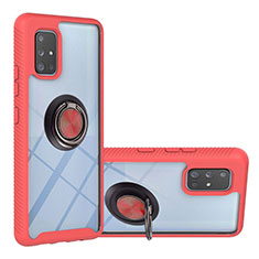 Custodia Silicone e Plastica Opaca Cover con Magnetico Anello Supporto YB1 per Samsung Galaxy A71 5G Rosso