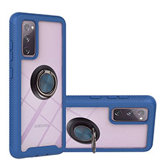Custodia Silicone e Plastica Opaca Cover con Magnetico Anello Supporto YB1 per Samsung Galaxy S20 FE (2022) 5G Blu
