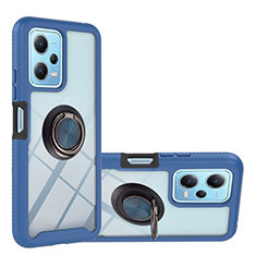 Custodia Silicone e Plastica Opaca Cover con Magnetico Anello Supporto YB1 per Xiaomi Poco X5 5G Blu