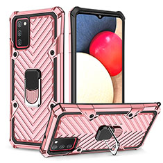 Custodia Silicone e Plastica Opaca Cover con Magnetico Anello Supporto YF1 per Samsung Galaxy A03s Oro Rosa