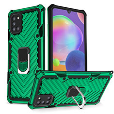 Custodia Silicone e Plastica Opaca Cover con Magnetico Anello Supporto YF1 per Samsung Galaxy A31 Verde