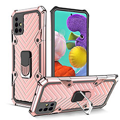 Custodia Silicone e Plastica Opaca Cover con Magnetico Anello Supporto YF1 per Samsung Galaxy A51 5G Oro Rosa