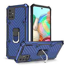 Custodia Silicone e Plastica Opaca Cover con Magnetico Anello Supporto YF1 per Samsung Galaxy A71 5G Blu