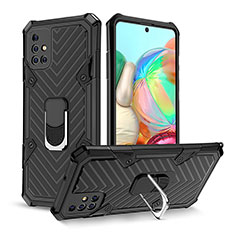 Custodia Silicone e Plastica Opaca Cover con Magnetico Anello Supporto YF1 per Samsung Galaxy A71 5G Nero