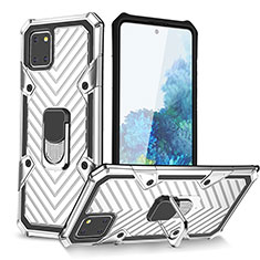 Custodia Silicone e Plastica Opaca Cover con Magnetico Anello Supporto YF1 per Samsung Galaxy A81 Argento