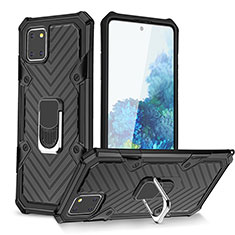 Custodia Silicone e Plastica Opaca Cover con Magnetico Anello Supporto YF1 per Samsung Galaxy A81 Nero