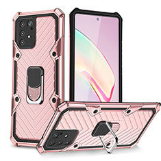 Custodia Silicone e Plastica Opaca Cover con Magnetico Anello Supporto YF1 per Samsung Galaxy A91 Oro Rosa