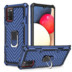 Custodia Silicone e Plastica Opaca Cover con Magnetico Anello Supporto YF1 per Samsung Galaxy F02S SM-E025F Blu