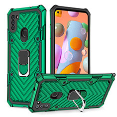 Custodia Silicone e Plastica Opaca Cover con Magnetico Anello Supporto YF1 per Samsung Galaxy M11 Verde