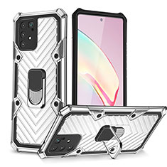 Custodia Silicone e Plastica Opaca Cover con Magnetico Anello Supporto YF1 per Samsung Galaxy S10 Lite Argento