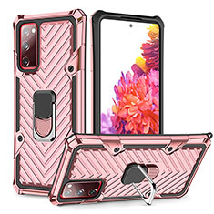 Custodia Silicone e Plastica Opaca Cover con Magnetico Anello Supporto YF1 per Samsung Galaxy S20 FE (2022) 5G Oro Rosa