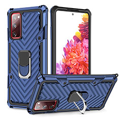 Custodia Silicone e Plastica Opaca Cover con Magnetico Anello Supporto YF1 per Samsung Galaxy S20 Lite 5G Blu