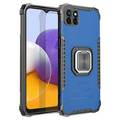 Custodia Silicone e Plastica Opaca Cover con Magnetico Anello Supporto ZJ1 per Samsung Galaxy A22 5G Blu