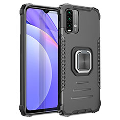 Custodia Silicone e Plastica Opaca Cover con Magnetico Anello Supporto ZJ2 per Xiaomi Redmi 9T 4G Nero