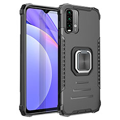 Custodia Silicone e Plastica Opaca Cover con Magnetico Anello Supporto ZJ2 per Xiaomi Redmi Note 9 4G Nero