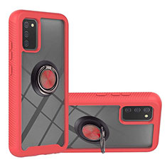 Custodia Silicone e Plastica Opaca Cover con Magnetico Anello Supporto ZJ5 per Samsung Galaxy A03s Rosso