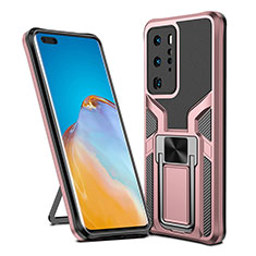 Custodia Silicone e Plastica Opaca Cover con Magnetico Anello Supporto ZL1 per Huawei P40 Pro Oro Rosa