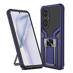 Custodia Silicone e Plastica Opaca Cover con Magnetico Anello Supporto ZL1 per Huawei P50 Pro Blu