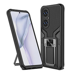 Custodia Silicone e Plastica Opaca Cover con Magnetico Anello Supporto ZL1 per Huawei P50 Pro Nero