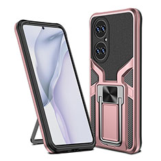 Custodia Silicone e Plastica Opaca Cover con Magnetico Anello Supporto ZL1 per Huawei P50e Oro Rosa