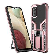 Custodia Silicone e Plastica Opaca Cover con Magnetico Anello Supporto ZL1 per Samsung Galaxy A03s Oro Rosa