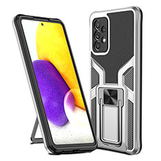 Custodia Silicone e Plastica Opaca Cover con Magnetico Anello Supporto ZL1 per Samsung Galaxy A72 4G Argento