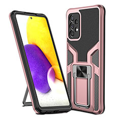 Custodia Silicone e Plastica Opaca Cover con Magnetico Anello Supporto ZL1 per Samsung Galaxy A72 4G Oro Rosa