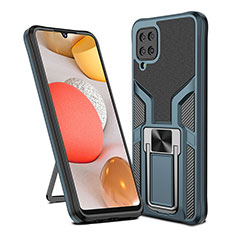 Custodia Silicone e Plastica Opaca Cover con Magnetico Anello Supporto ZL1 per Samsung Galaxy F12 Ciano