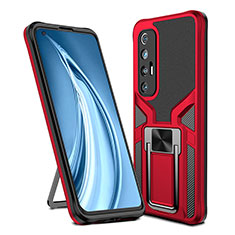 Custodia Silicone e Plastica Opaca Cover con Magnetico Anello Supporto ZL1 per Xiaomi Mi 10S 5G Rosso