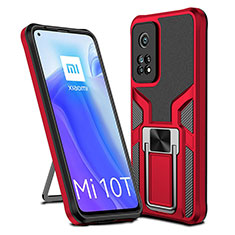 Custodia Silicone e Plastica Opaca Cover con Magnetico Anello Supporto ZL1 per Xiaomi Mi 10T Pro 5G Rosso