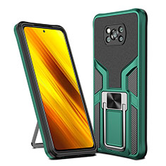 Custodia Silicone e Plastica Opaca Cover con Magnetico Anello Supporto ZL1 per Xiaomi Poco X3 Verde