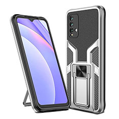 Custodia Silicone e Plastica Opaca Cover con Magnetico Anello Supporto ZL1 per Xiaomi Redmi 9 Power Argento