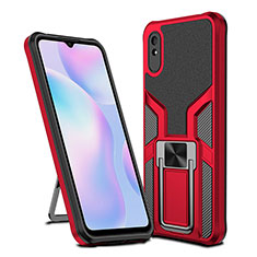 Custodia Silicone e Plastica Opaca Cover con Magnetico Anello Supporto ZL1 per Xiaomi Redmi 9AT Rosso