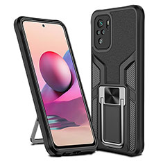 Custodia Silicone e Plastica Opaca Cover con Magnetico Anello Supporto ZL1 per Xiaomi Redmi Note 10 4G Nero