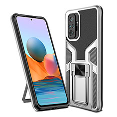 Custodia Silicone e Plastica Opaca Cover con Magnetico Anello Supporto ZL1 per Xiaomi Redmi Note 10 Pro 4G Argento