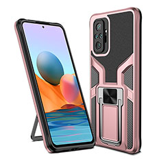 Custodia Silicone e Plastica Opaca Cover con Magnetico Anello Supporto ZL1 per Xiaomi Redmi Note 10 Pro 4G Oro Rosa