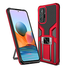 Custodia Silicone e Plastica Opaca Cover con Magnetico Anello Supporto ZL1 per Xiaomi Redmi Note 10 Pro Max Rosso