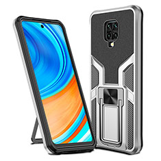 Custodia Silicone e Plastica Opaca Cover con Magnetico Anello Supporto ZL1 per Xiaomi Redmi Note 9 Pro Max Argento