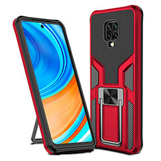 Custodia Silicone e Plastica Opaca Cover con Magnetico Anello Supporto ZL1 per Xiaomi Redmi Note 9 Pro Max Rosso