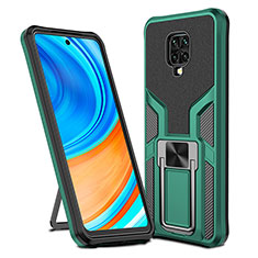 Custodia Silicone e Plastica Opaca Cover con Magnetico Anello Supporto ZL1 per Xiaomi Redmi Note 9 Pro Max Verde