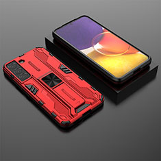 Custodia Silicone e Plastica Opaca Cover con Magnetico Supporto A01 per Samsung Galaxy S21 FE 5G Rosso