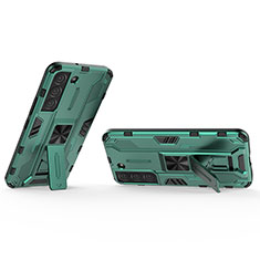 Custodia Silicone e Plastica Opaca Cover con Magnetico Supporto A02 per Samsung Galaxy S21 FE 5G Verde
