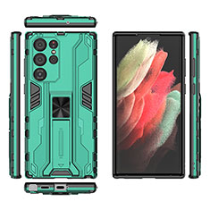 Custodia Silicone e Plastica Opaca Cover con Magnetico Supporto A03 per Samsung Galaxy S21 Ultra 5G Verde