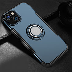 Custodia Silicone e Plastica Opaca Cover con Magnetico Supporto A08 per Apple iPhone 13 Mini Cielo Blu