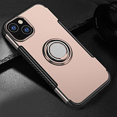 Custodia Silicone e Plastica Opaca Cover con Magnetico Supporto A08 per Apple iPhone 13 Mini Oro Rosa