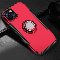 Custodia Silicone e Plastica Opaca Cover con Magnetico Supporto A08 per Apple iPhone 13 Mini Rosso