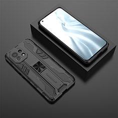 Custodia Silicone e Plastica Opaca Cover con Magnetico Supporto H03 per Xiaomi Mi 11 Lite 5G NE Nero