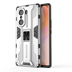 Custodia Silicone e Plastica Opaca Cover con Magnetico Supporto KC1 per Huawei Honor 60 Pro 5G Argento