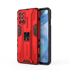 Custodia Silicone e Plastica Opaca Cover con Magnetico Supporto KC1 per OnePlus 9R 5G Rosso