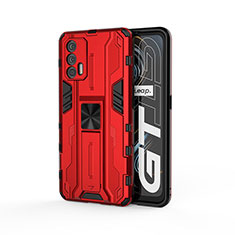 Custodia Silicone e Plastica Opaca Cover con Magnetico Supporto KC1 per Realme GT Neo 5G Rosso